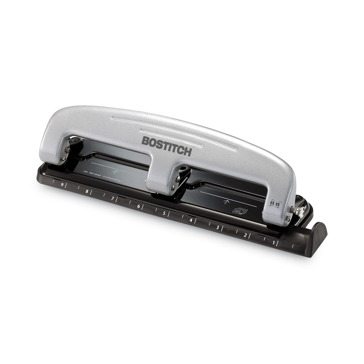 Bostitch® 12-Sheet inPRESS 12 Three-Hole Punch, Black/Silver