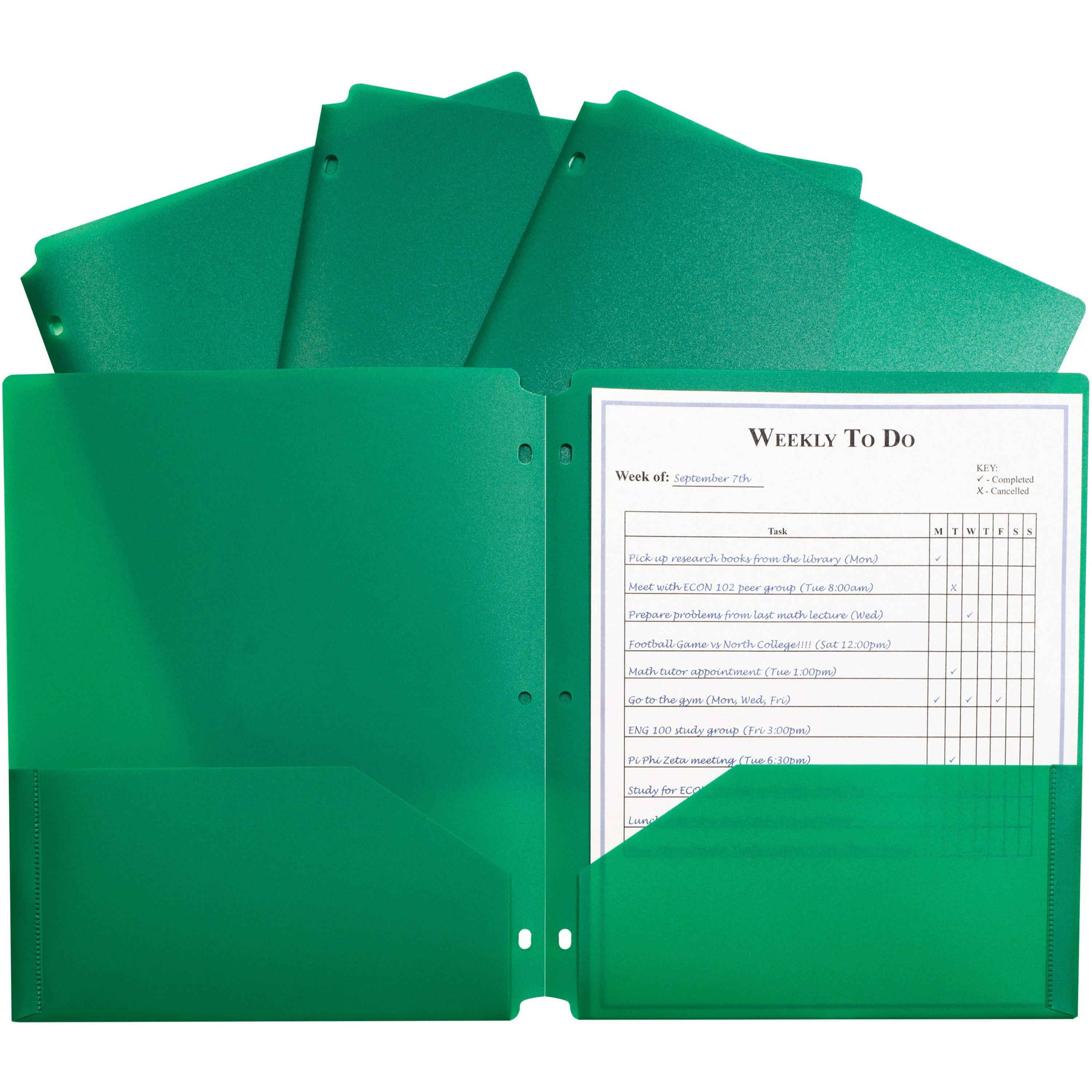 Portfolio, 2-Pocket, 3-Hole, 9-2/5"x11-2/5"x1/10", 25/BX, GN
