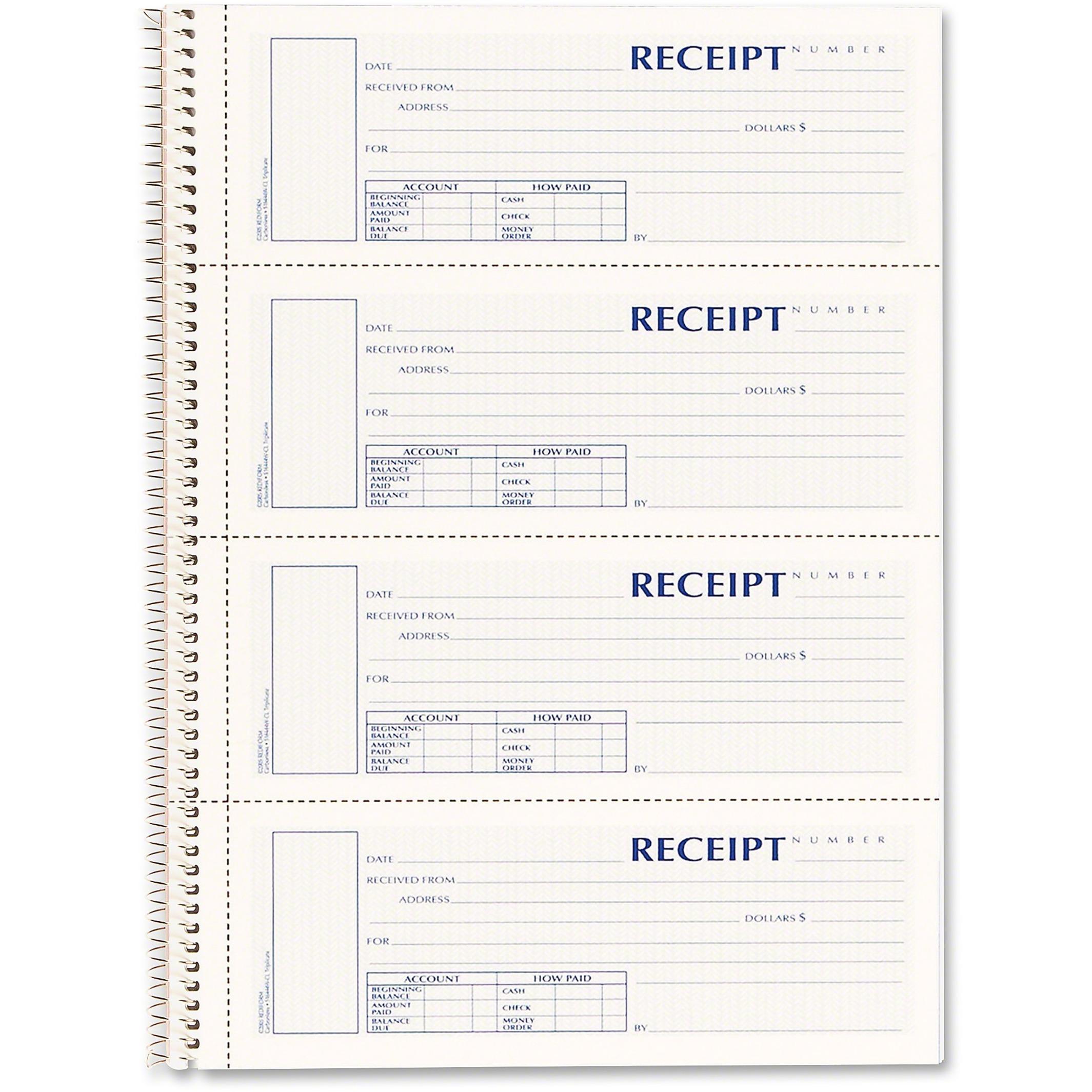 Wirebound Money Receipt Book, 2-3/4"x7", 3-PT, 120/Tri, WE