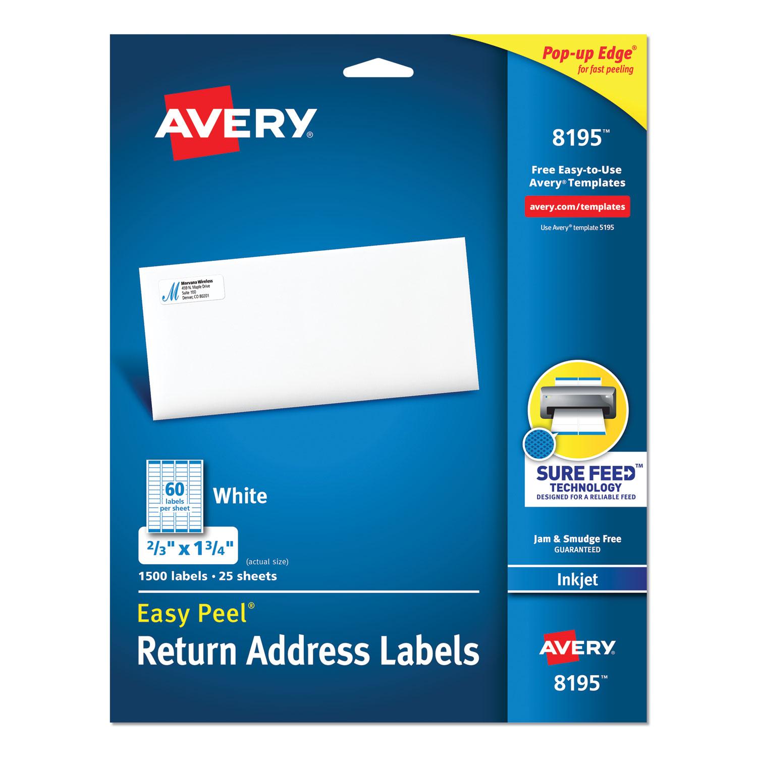 Avery® Easy Peel Return Address Labels, Inkjet, 2/3 x 1 3/4, White, 1500/Pack