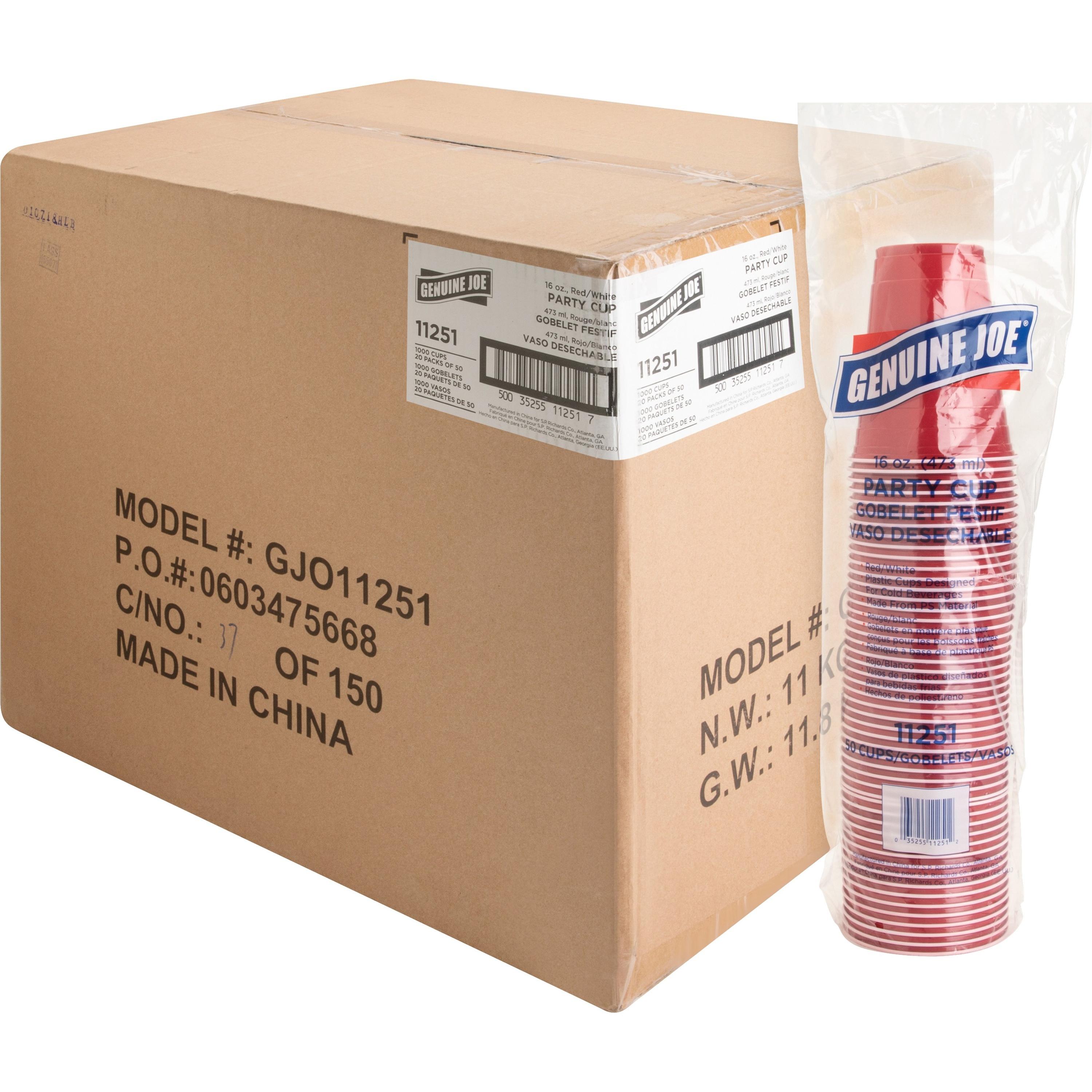 Genuine Joe Plastic Red Party Cups, 16oz (Pack of 1000)