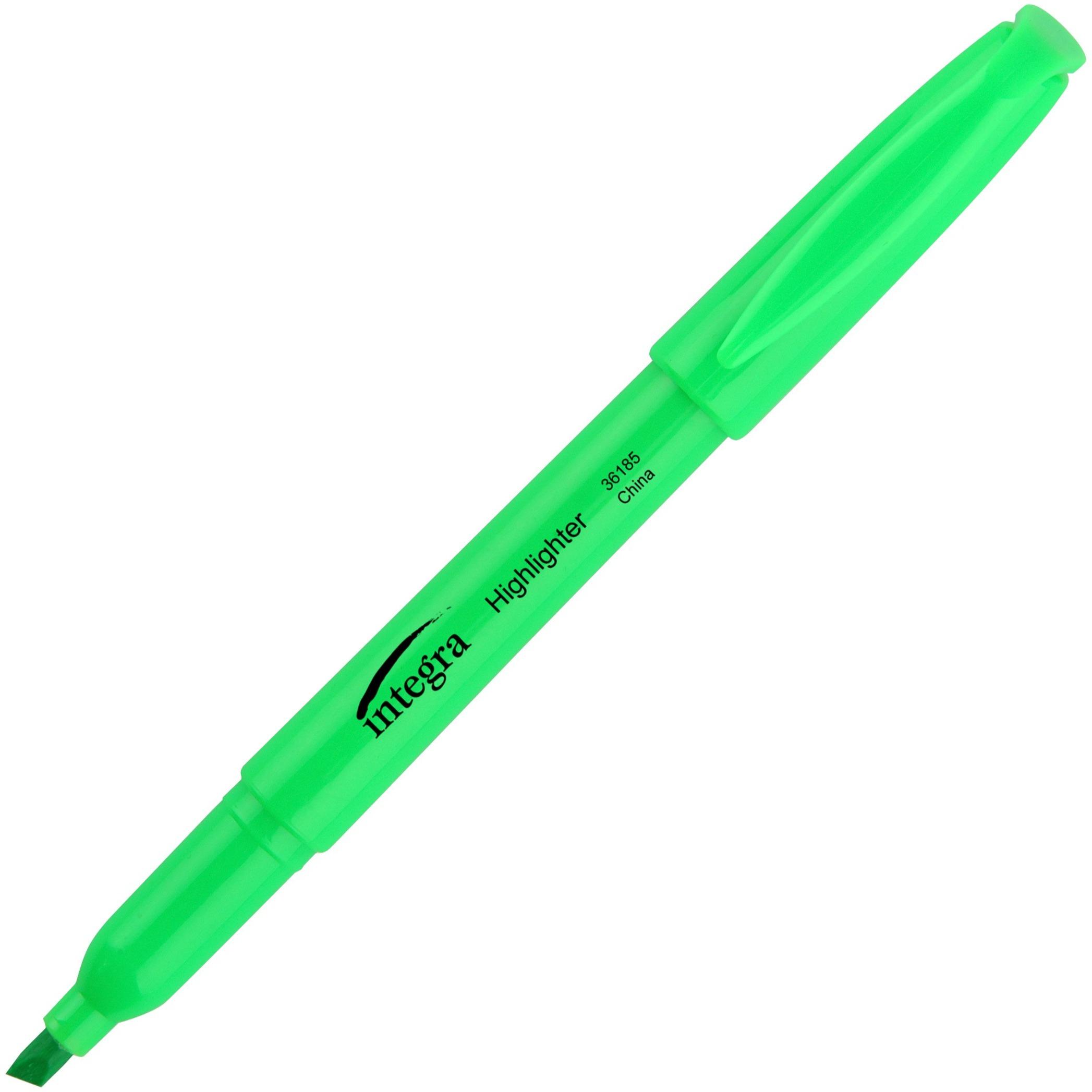Highlighter,Pen Style,Chisel Tip,12/DZ,Fluorescent Green