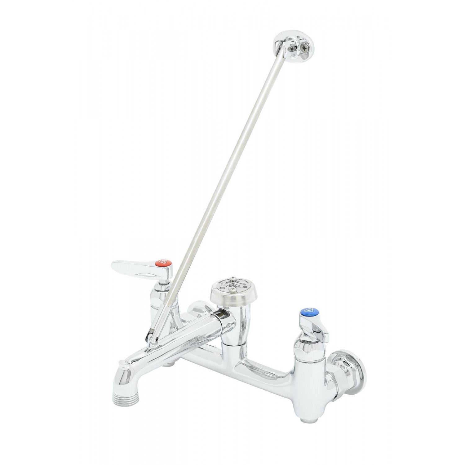 Service Sink Faucet, Wall Mount, 8" Centers, Built-In Stops, Vacuum Breaker, Polished