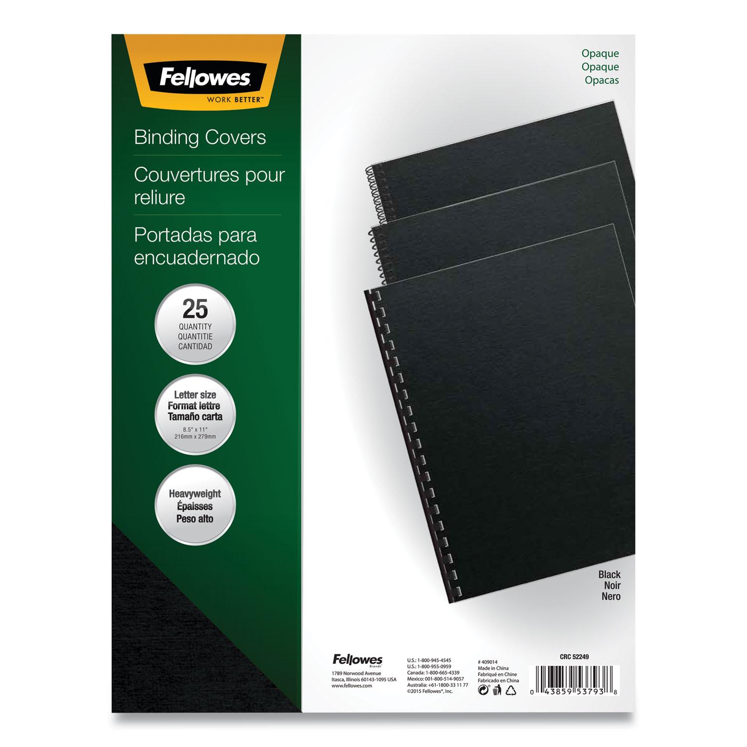 Fellowes® Futura Binding System Covers, Square Corners, 11 x 8 1/2, Black, 25/Pack