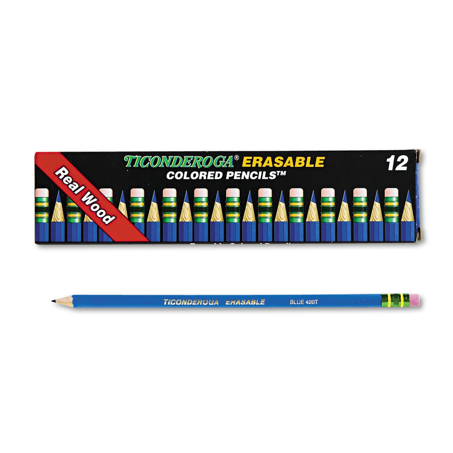 Ticonderoga® Ticonderoga Erasable Colored Pencils, 2.6 mm, Blue Lead/Barrel, Dozen