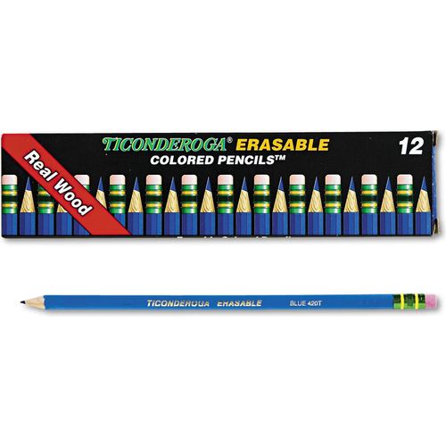 Ticonderoga Erasable Colored Pencils , 2.6mm Lead, Blue, Dozen