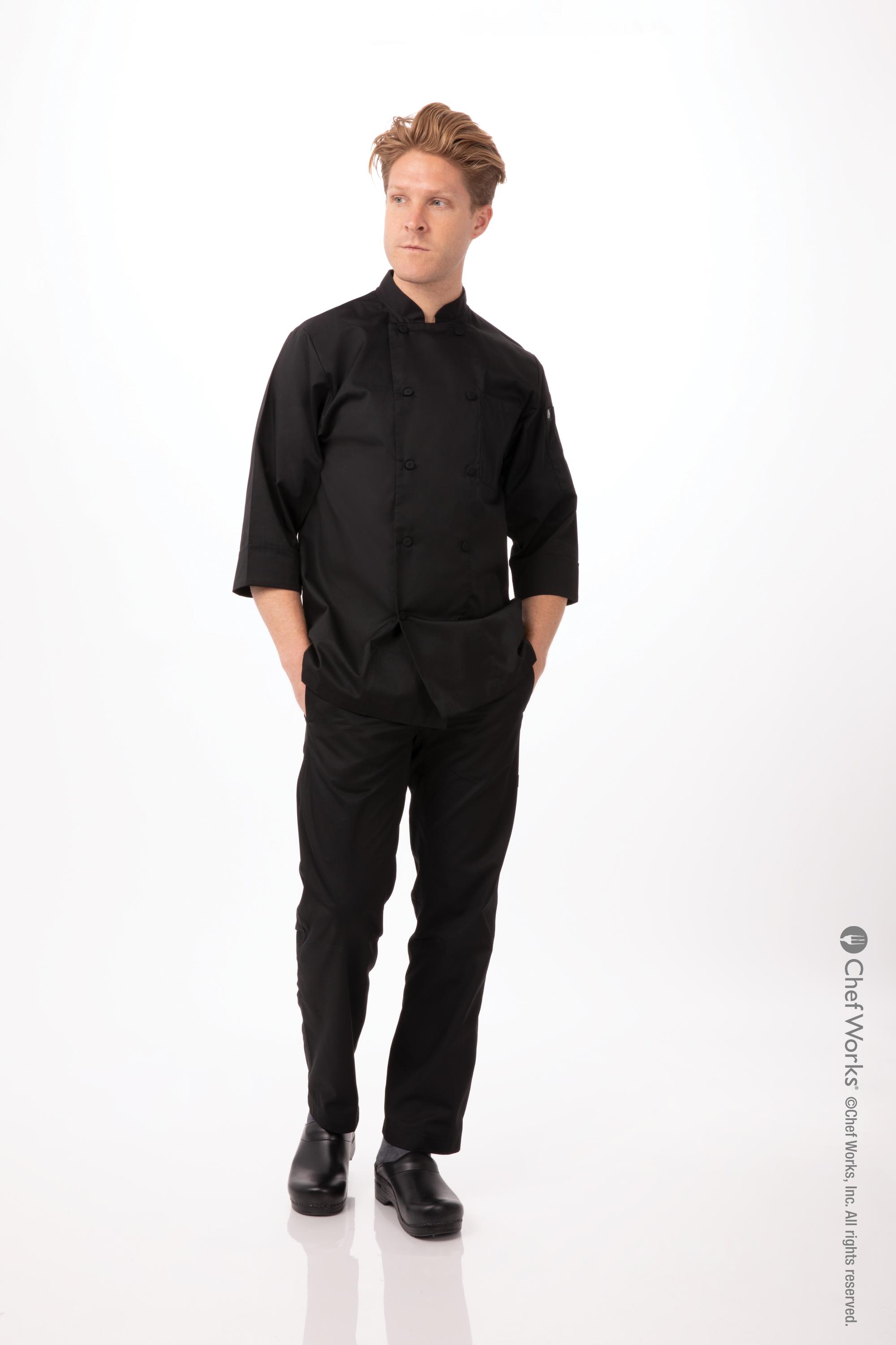 Basic Chef Coat, ¾ Sleeve - Color: Black Size: Large