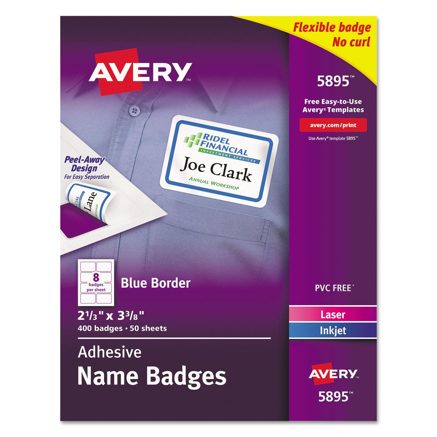 Avery® Flexible Adhesive Name Badge Labels, 2 1/3 x 3 3/8, BE, 400/BX