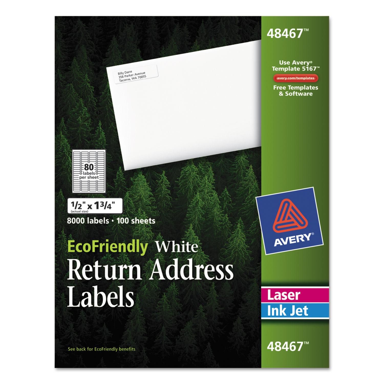 Avery® EcoFriendly Laser/Inkjet Easy Peel Return Address Labels, .5 x 1.75, White, 8000