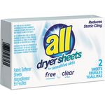 All® Free Clear Vend Pack Dryer Sheets, Fragrance Free, 2 Sheets/Box, 100 Box/Carton
