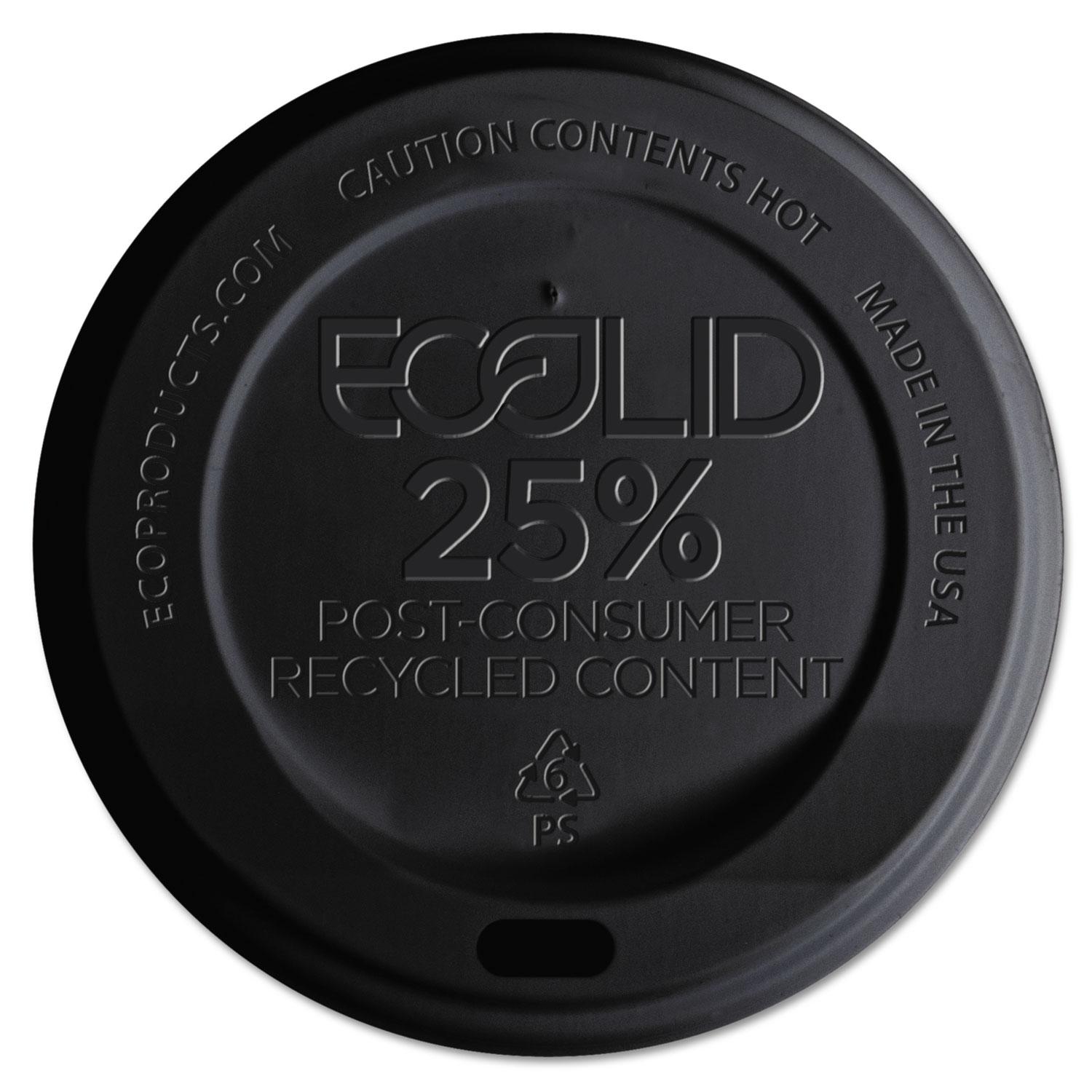 Eco-Products® EcoLid 25% Recy Content Hot Cup Lid, Black, F/10-20oz, 100/PK, 10 PK/CT