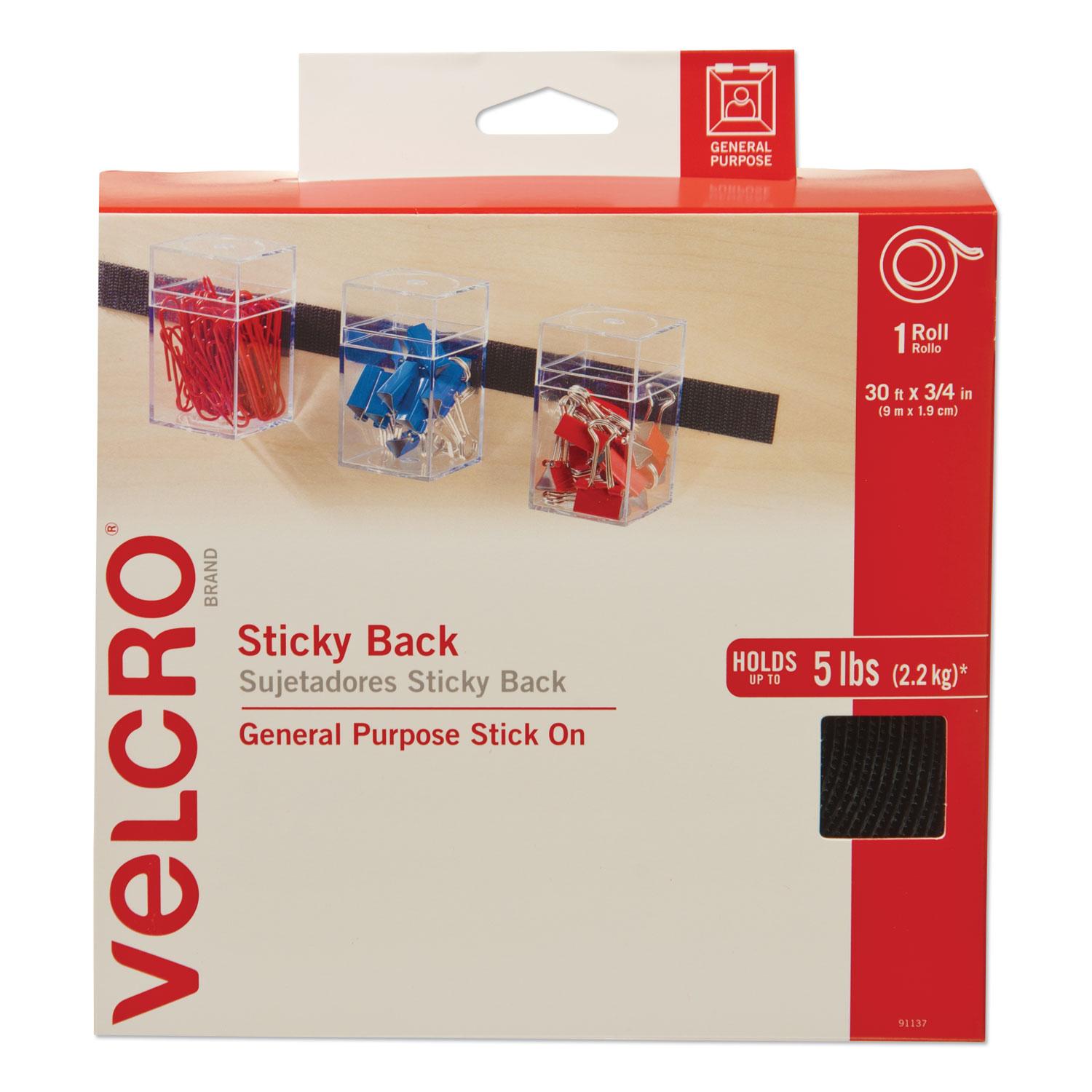 VELCRO® Brand Sticky-Back Hook & Loop Fasteners in Dispenser, 3/4" x 30ft Roll, Black