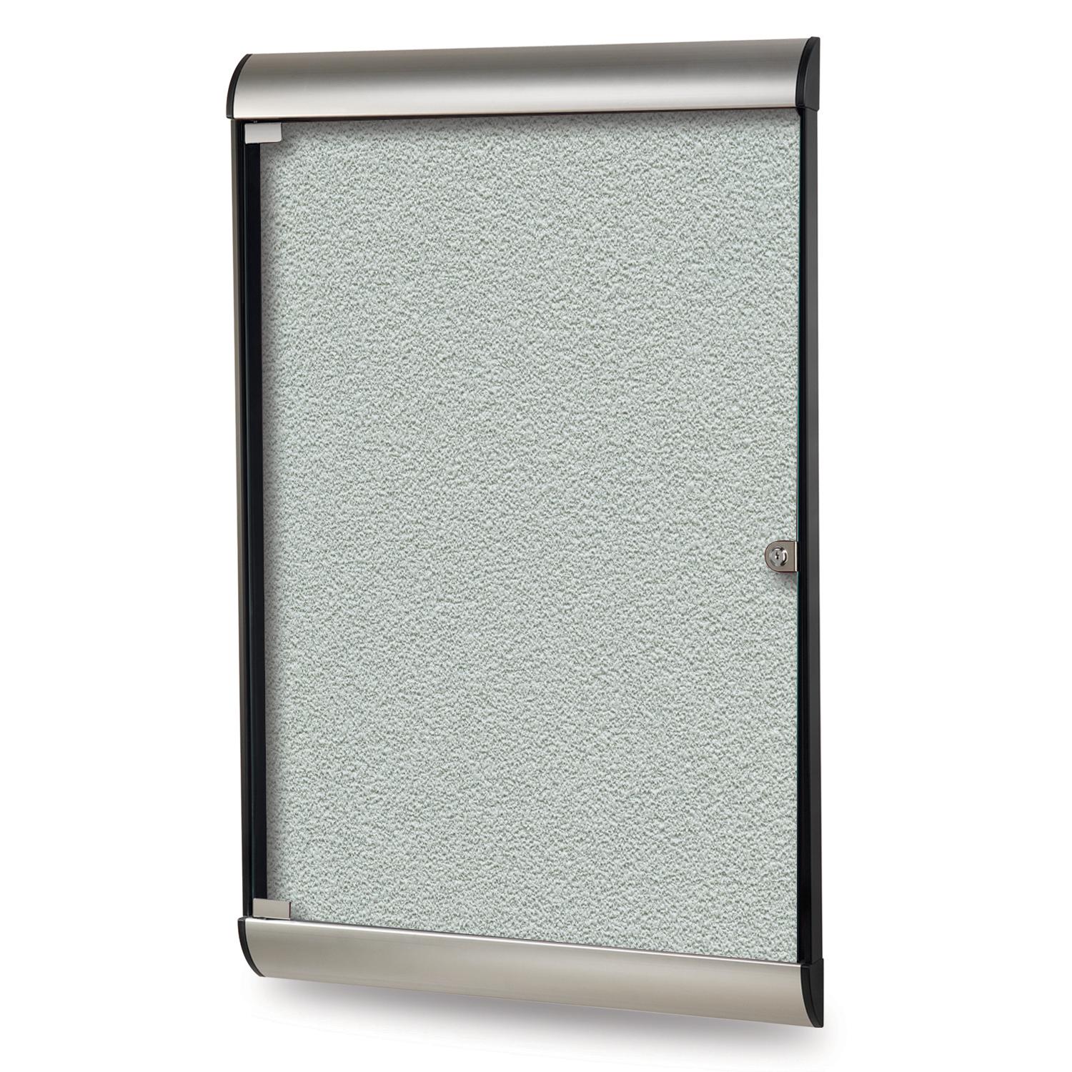 42" x 28" 1-Door Silhouette Enclosed Bulletin Board, Satin & Black Frame with Vinyl Fabric - Silver