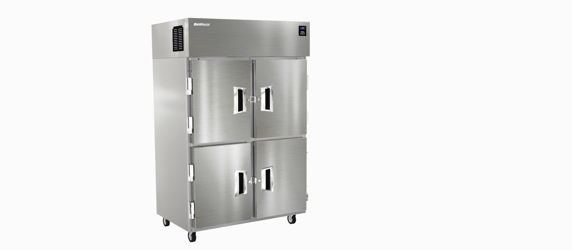 Delfield 6051XL-SH Two Section Reach in Refrigerator, Top Mount, Half Stainless Doors, ABS interior