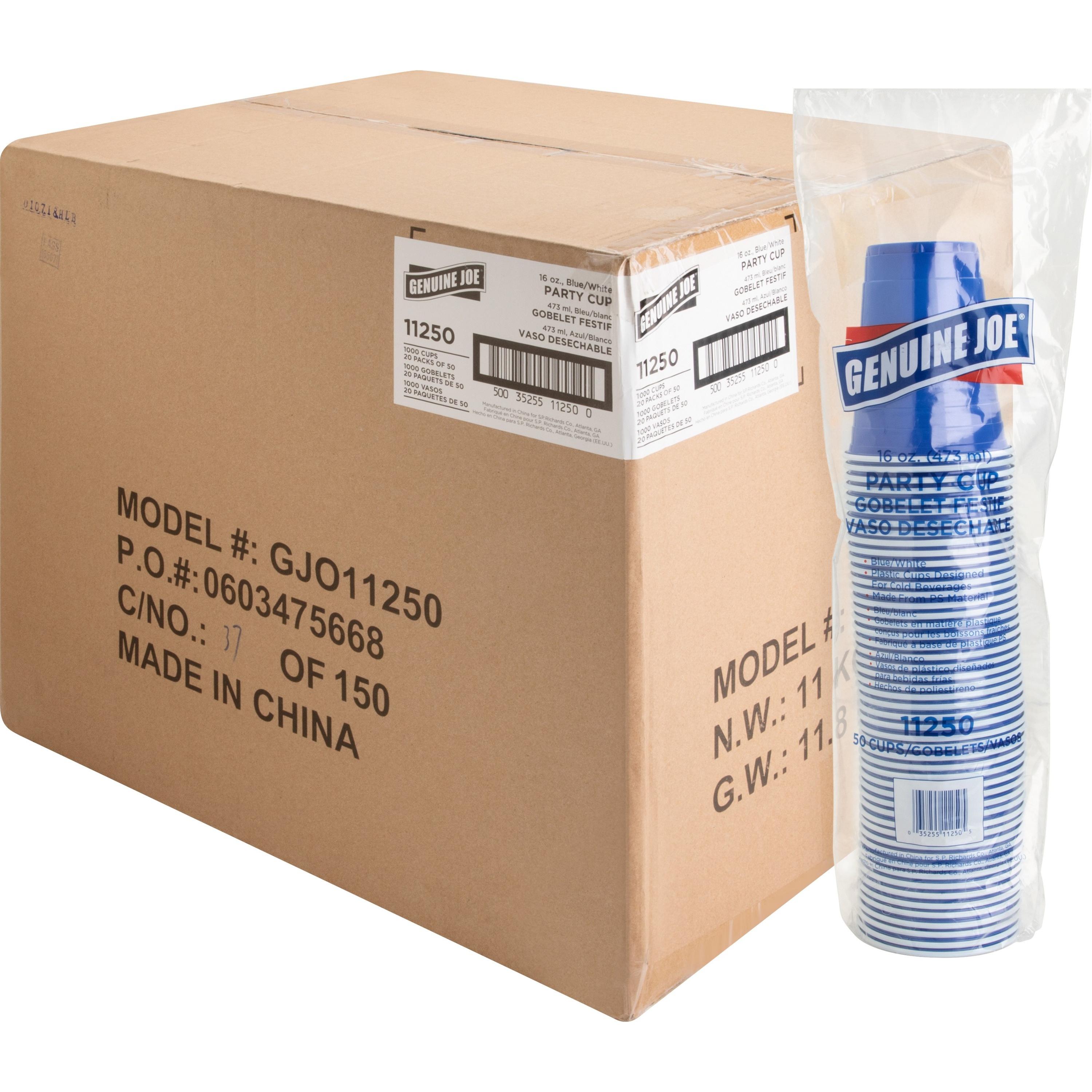 Genuine Joe Plastic Blue Party Cups, 16oz (Pack of 1000)