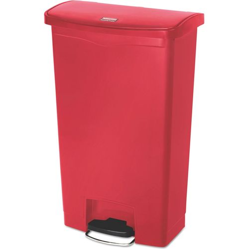 Rubbermaid Slim Jim Waste Receptacle, 18 Gallon, Front Step On, Plastic, With Liner - Receptacle Color: Red