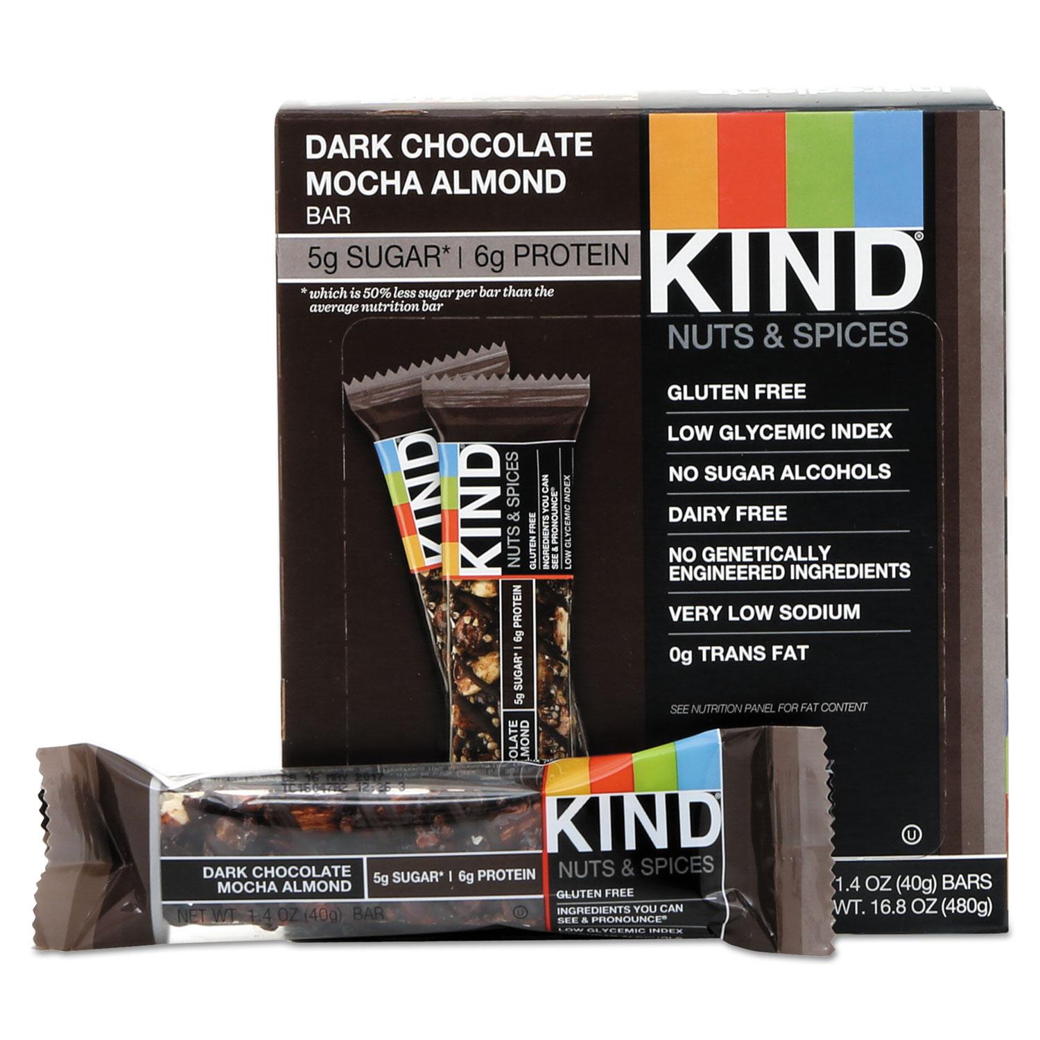 KIND Nuts and Spices Bar, Dark Chocolate Mocha Almond, 1.4 oz Bar, 12/Box