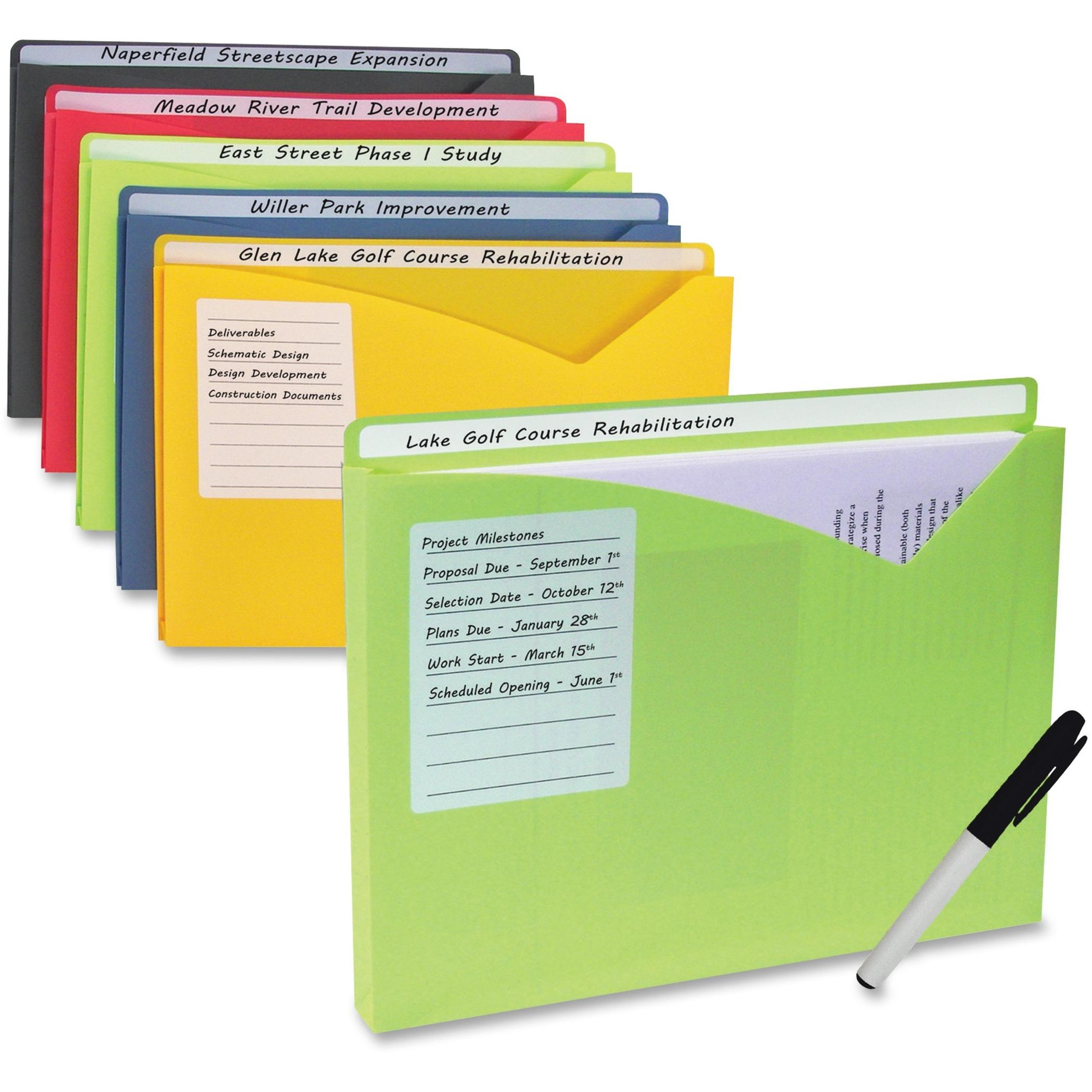 Exp Poly File Folders,Write-On,1" Exp,LTR,10/BX,Assorted