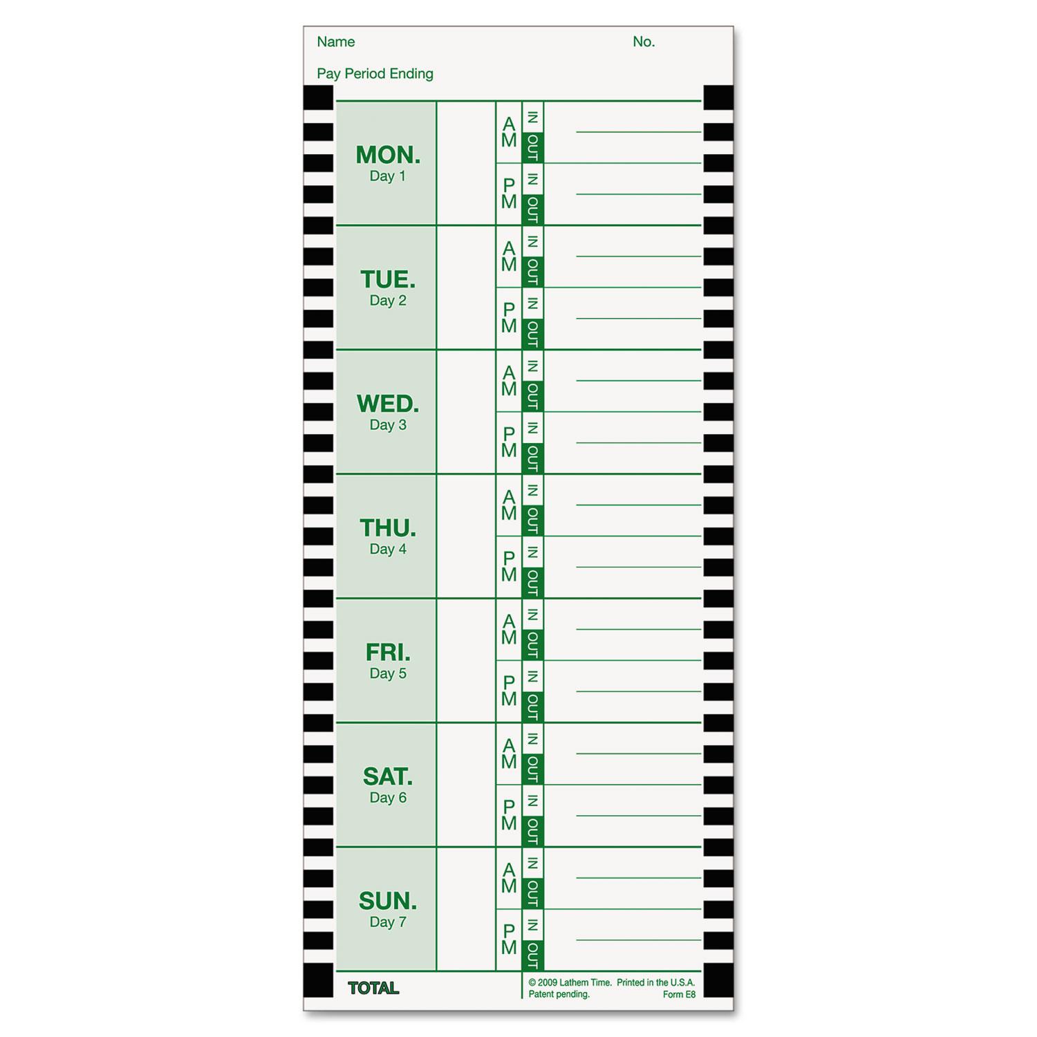 Lathem® Time Time Card for Lathem Model 800P, 4 x 9, Weekly, 1-Sided, 100/Pack