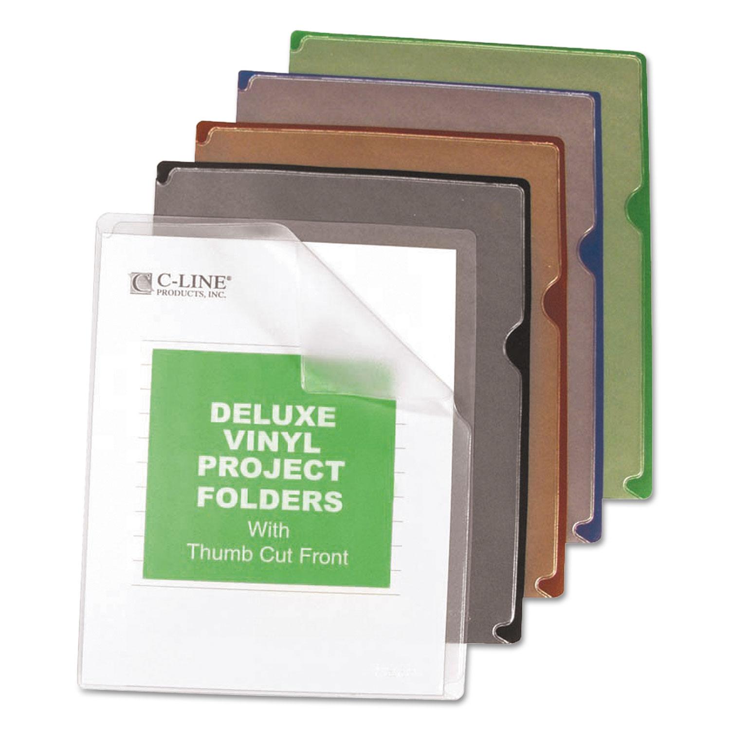 C-Line® Deluxe Project Jacket Folders, Letter, Vinyl, Black/Blue/Clear/Green/Red, 35/Box