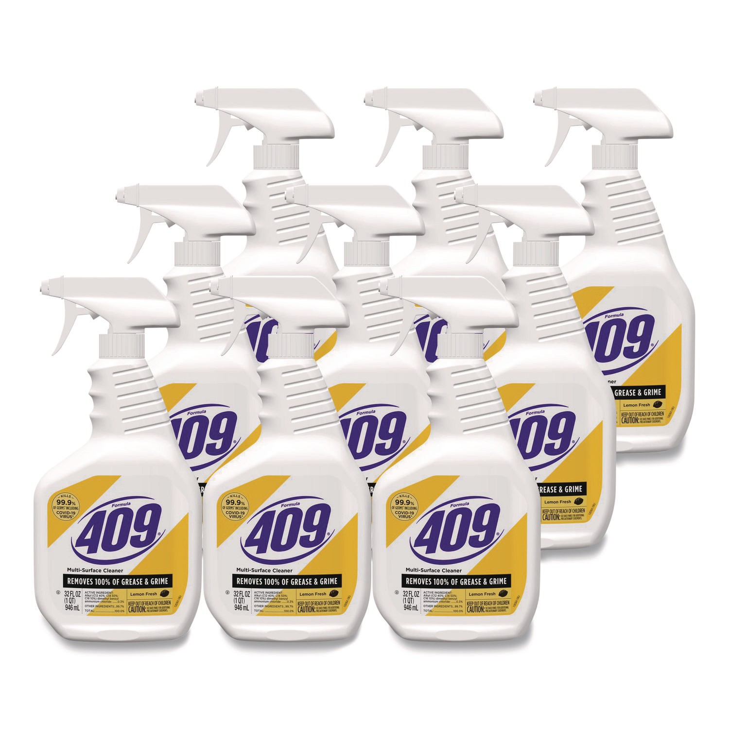 Formula 409 Multi-Surface Cleaner, Lemon, 32 oz Spray Bottle, 9/Carton