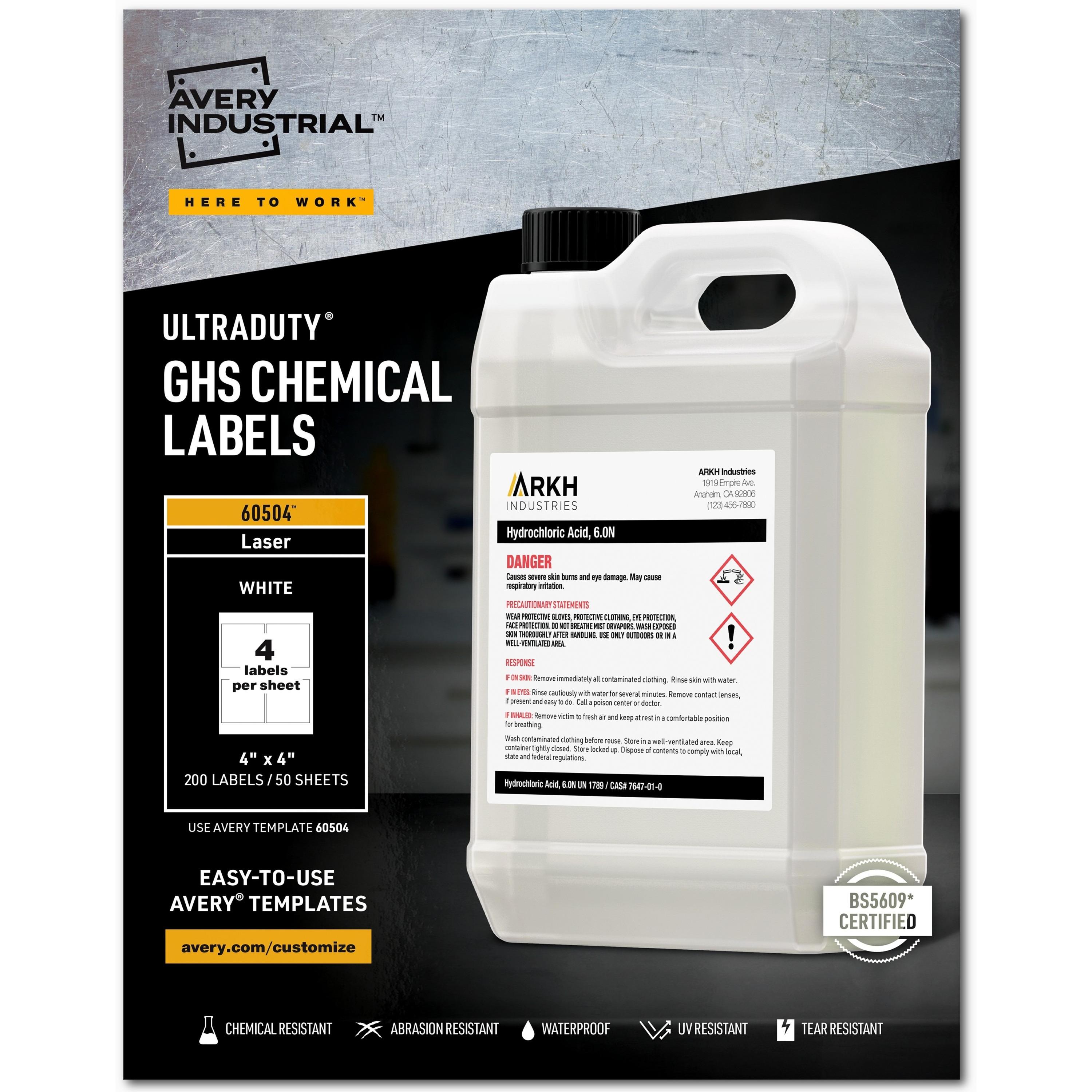 Labels, GHS Chemical, Laser, 4"x4", 200/BX, White