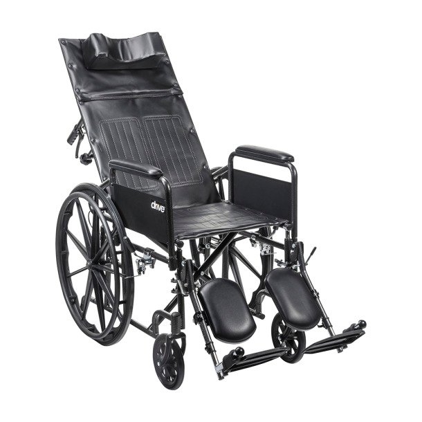 Silver Sport Reclining Back, 18 in Wide x 16 in Deep, Removable Desk Armrest, Swingaway Elevating Legrests, Vinyl
