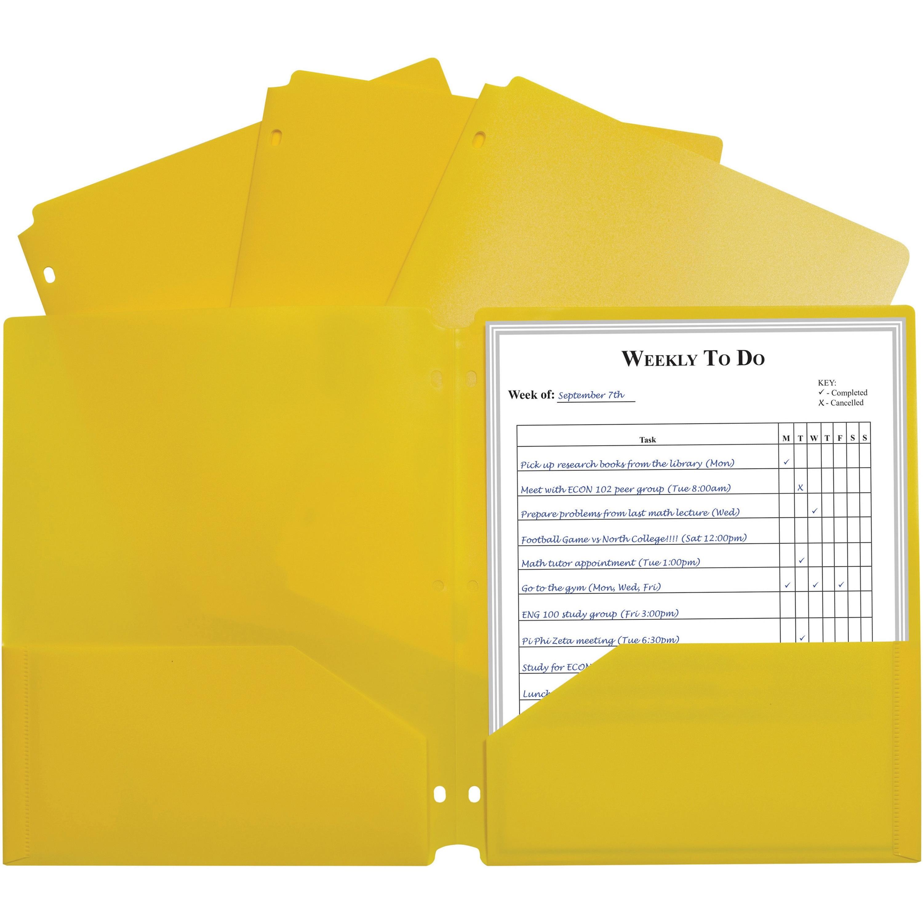Portfolio, 2-Pocket, 3-Hole, 9-2/5"x11-2/5"x1/10", 25/BX, YW