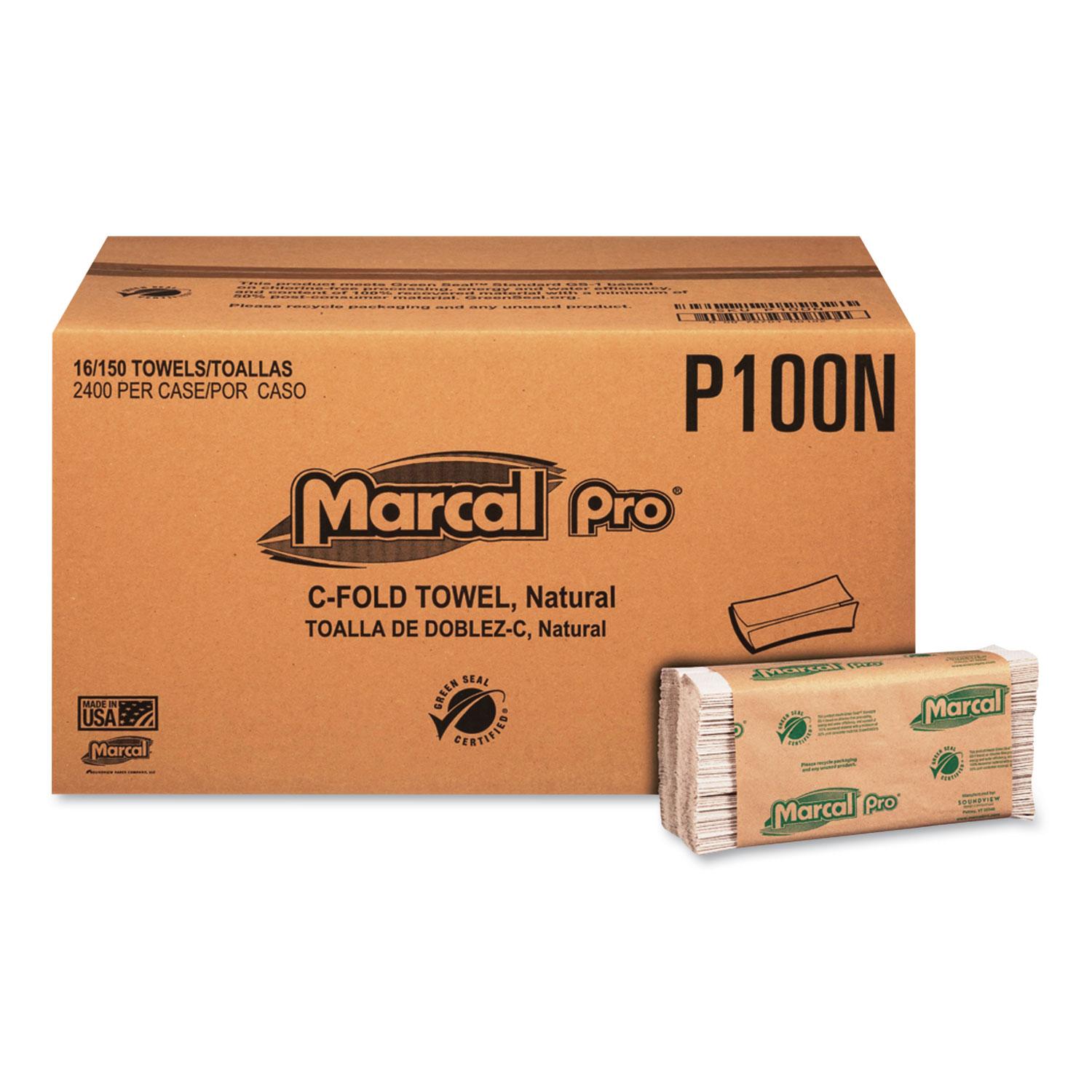 Marcal PRO™ Folded Paper Towels, 1-Ply, 10 1/8" x 12 7/8 ", 150/Pack, 16 Packs/CT