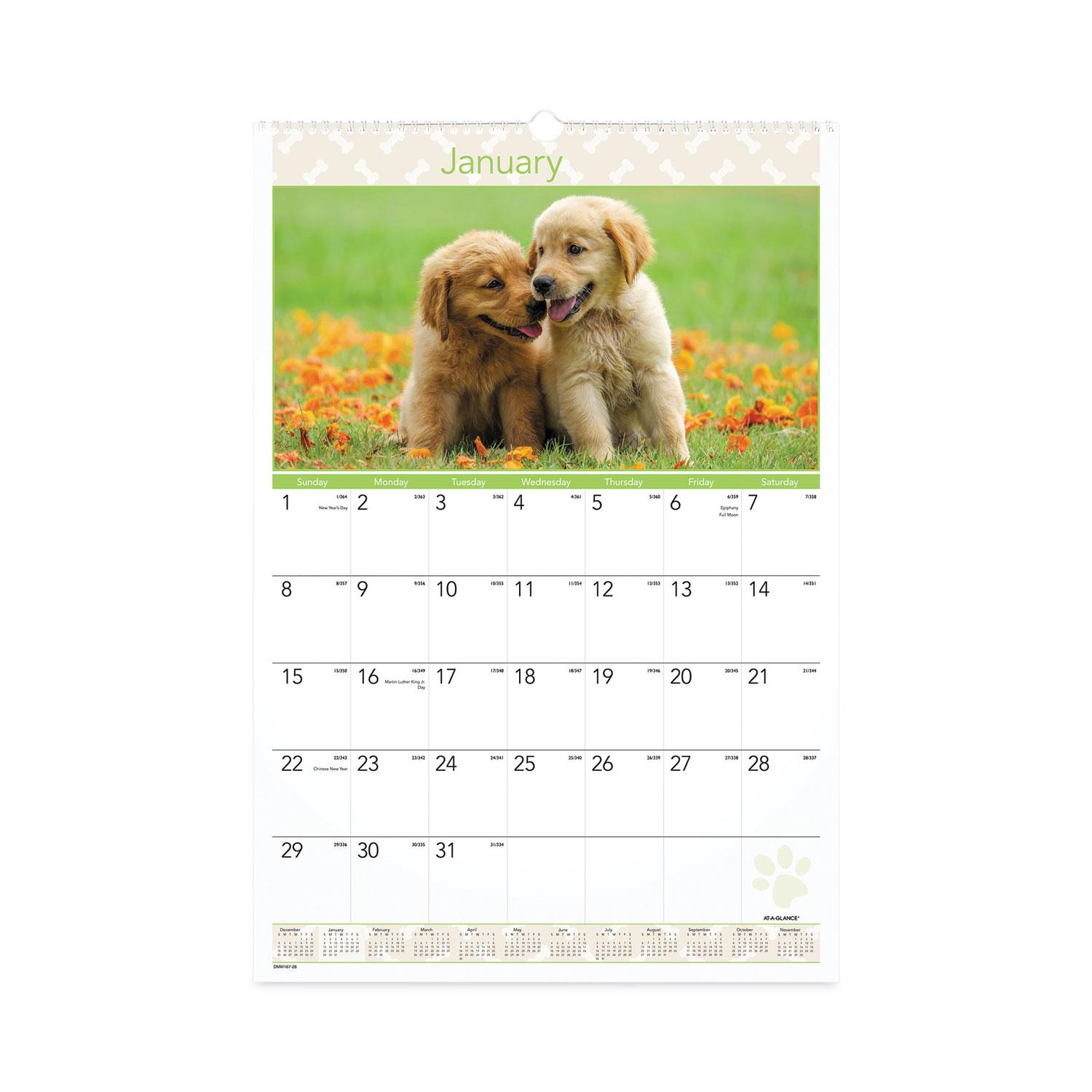 AT-A-GLANCE® Puppies Monthly Wall Calendar, 15 1/2 x 22 3/4