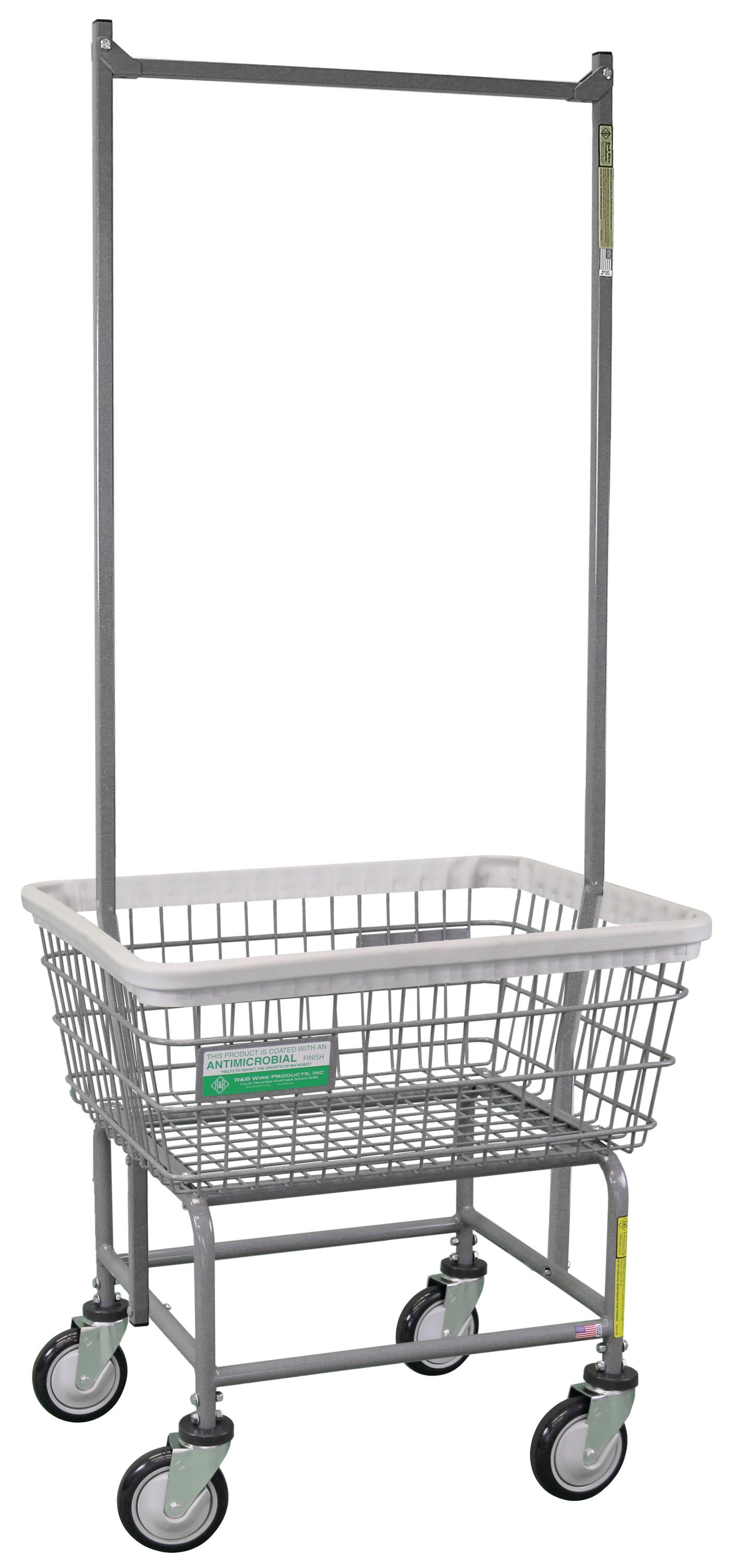 R&B Wire® Light Duty Wire Laundry Cart with Double Pole Rack, 2.5 ...